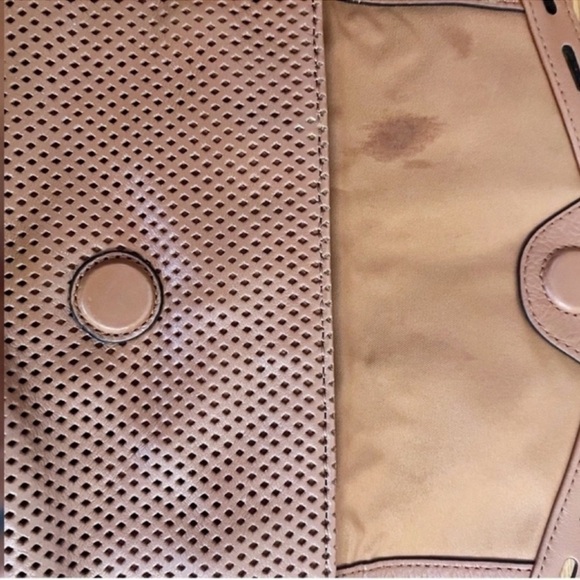 Rebecca Minkoff Perforated Leather Clutch Cognac Brown Magnetic Closure Purse - Picture 7 of 11